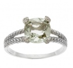 2.6ct Cushion Genuine Green Amethyst and Diamond Ring in Rope Silver