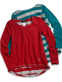 GUESS Big Girl High-Low Top with Striped Back, RED (7/8)