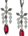 Judith Jack Frosted Glaze Sterling Silver Marcasite Ruby Spinel Drop Earrings