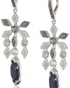 Judith Jack Frosted Glaze Sterling Silver Marcasite Onyx Drop Earrings