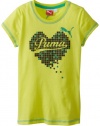 PUMA Girls 7-16 Short Sleeve Pixled Heart Tee, Lemon Tonic, Large