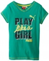 PUMA Girls 7-16 Short Sleeve Like A Girl Tee, Mint Leaf, Large