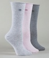 Calvin Klein Women's Roll Top Crew Socks - 3 Pack, Faded Pink/Pale Grey/Grey, Medium