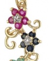 Yellow Gold Plated Sterling Silver Sapphire, Ruby, Emerald and Diamond Accent Flower Pendant, 18