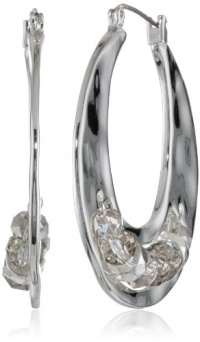 Kenneth Cole New York Shiny Metals Faceted Bead Silver Sculptural Hoop Earrings