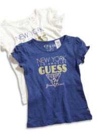 GUESS Kids Girls Little Girl Puff-Sleeve Logo Tee, BLUE (4)