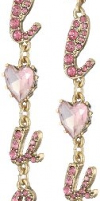 Betsey Johnson Iconic Pinkalicious Love Crystal Heart Linear Drop Earrings