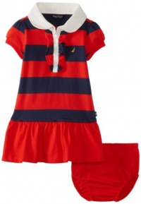 Nautica Baby-Girls Infant Rugby Dress with Double Ruffle Placket, True Red, 12 Months