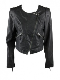 Free People Womens Black Cropped Faux Leather Motorcycle Jacket 10