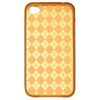 Premium TPU Flexi Argyle Gel Skin for Apple iPhone4, 4th Generation, 4th Gen Flexible See Thru Skin, Checkers Plaid Print (Orange)