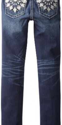 Miss Me Girls 7-16 Skinny Jean with Sunburst Flat Back Pocket, Dark Blue, 10