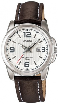 Casio Women's LTP1314L-7AV Brown Leather Quartz Watch with White Dial