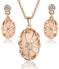 Rose Gold Tone Vintage Oval Shape Pendant Necklace and Earrings Set for Women 3017701