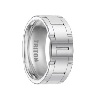 BARCLAY White Tungsten Wedding Band with Watch Band Design by Triton Rings - 9mm