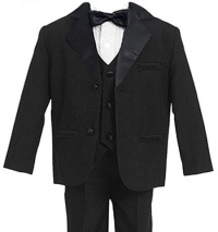 Infant Kids Baby Boys 5 Piece Deluxe Black Tuxedo Suit