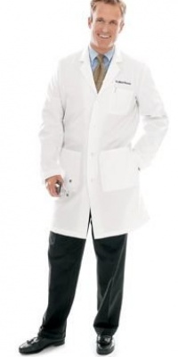 Landau Men's Four Button Lab Coat, White WWVC, 44