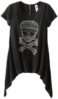 Beautees Girls 7-16 Neon Skull Sharkbite Top, Black, X-Large