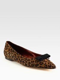 Luxe, leopard-print suede in a signature point toe design with a grosgrain ribbon bow and padded insole. Suede and grosgrain ribbon upperLeather lining and solePadded insoleMade in ItalyOUR FIT MODEL RECOMMENDS ordering true size. 