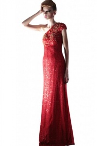 kingmalls Womens Elegant Red One shoulder Sequin Prom Evening Dresses (X-Large)