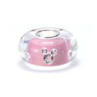 Bella Fascini MICKEY European Bead Charm - PINK Core & Crystal Clear Murano Glass - Solid Sterling Silver Core Fits Perfectly on Chamilia Moress Pandora and All Compatible Brands