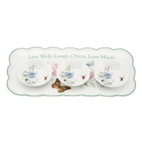 Lenox Butterfly Meadow Sentiment Hors D'Oeuvres Tray with Dipping Bowls, Live Well Laugh Often Love Much, 14-Inch