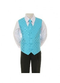 6-Piece Formal Boy's Black Suit Aqua Vest Tie - Size 10