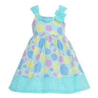 Bonnie Jean Baby Girls 0-3M Aqua Circle Dot Bow Summer Bloomers Dress