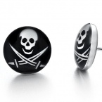 Biker Mens Stainless Steel Pirates Skull Stud Earrings