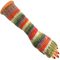 Bright Multi Colored Knit Boho Striped Arm Warmers