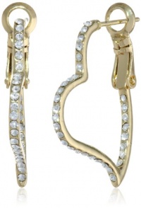 Betsey Johnson Pink & Gold Boost Pave Crystal Heart Hoop Earrings