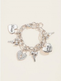 GUESS Women's Key and Heart Charm Bracelet, SILVER