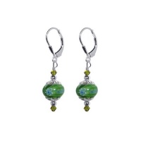 SCER055 Sterling Silver Emerald Green 10mm Donut Shape Millefiori Glass Bead Crystal Earrings Made with Swarovski Elements