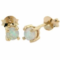 Gold Tone over Sterling Silver 4mm Round Created Fiery White Opal Stud Earrings