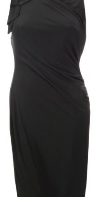 Shoulder Bow Pleated Jersey Dress (16, Black)