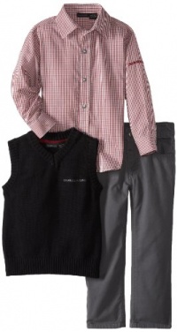 Calvin Klein Boys 2-7 Vest With Check Shirt And Pants, Brown, 4