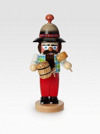 Poised and ready to tap his keg, this charming brew meister nutcracker is the life of the party, entirely hand-crafted in Germany.5½ X 5½ X 10½HCarved woodMade in Germany