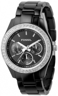 Fossil Women's ES2157 Black Resin Bracelet Black Glitz Analog Dial Multifunction Watch