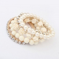 Susenstore 1 Set Acrylic Rose Flower Round Pearl Shining Rhinestone Crystal Elastic Bracelet (Beige)