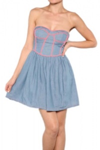 G2 Chic Women's Blue/Pink Sweetheart Denim Dress