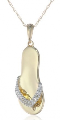 10k Yellow Gold Diamond Flip Flop Pendant (.025 cttw, I-J Color, I3 Clarity), 18