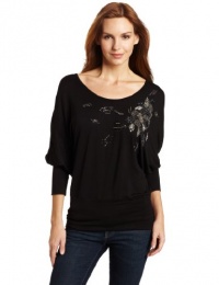 Karen Kane Women's Beaded Flower Banded Dolman Tee