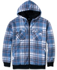 Great as a light jacket, this plaid hoodie from Univibe has sherpa lining to keep you extra toasty.