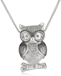 XPY Sterling Silver Diamond Owl Pendant Necklace (0.109 Cttw I-J Color, I2-I3 Clarity), 18