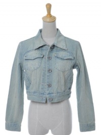 Anna-Kaci S/M Fit Cropped Long Sleeve Distressed Lightly Washed Out Denim Jacket