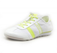 DKNY Women's Foundation Mesh Fashion Sneaker, White / Neon