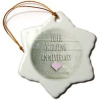 3dRose orn_154441_1 10th Wedding Anniversary Gift Tin Celebrating 10 Years Together Snowflake Ornament, 3-Inch, Porcelain