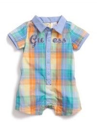 GUESS PLAID GUESS PLAID ROMPER, PLAID (0/3M)