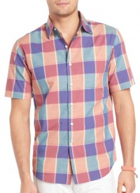 IZOD Men's Short Sleeve Pointed Collar Plaid Button Down