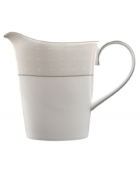 A graceful, classic shape makes this creamer the perfect complement to the Etoile covered sugar bowl. From innovative designer Monique Lhullier, it features a pearlescent border with glossy raised dots and a fine stitch-like pattern.