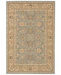 A beautiful robin's egg blue field gives this area rug it absorbing appeal. Covered in ornate floral imagery, this traditional-style piece makes an impact in every room.